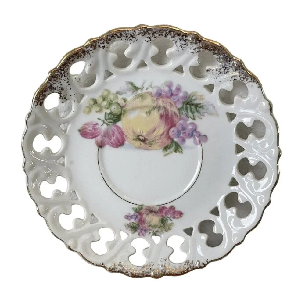 Vintage Reticulated Hand Painted Fruit Plate, 6”